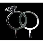 Silver Acrylic Double Ring Engagement Cake Topper