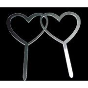 Silver Acrylic Double Heart Cake Topper Pk 1