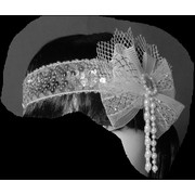 Silver Glitter Flapper Headband with Net Bow & Pearls Pk 1