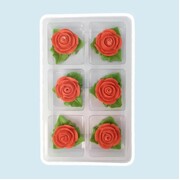 Red Tiny Rose Edible Icing Sugar Cake Decorations 6 Pack | Green Leaves
