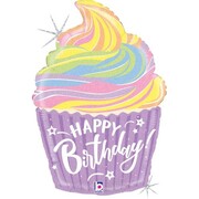 Happy Birthday Pastel Cupcake Supershape Foil Balloon