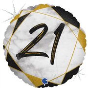 Black & Gold 21 Birthday Marble Foil Balloon (18in,45cm)