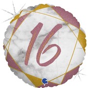Rose & Gold 16 Birthday Marble Foil Balloon (18in,45cm)