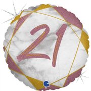 Rose & Gold 21 Birthday Marble Foil Balloon (18in,45cm)