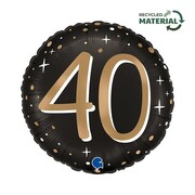 40th Foil Balloon Black Gold Sparkle 14 Inch Air or Helium Party Balloon