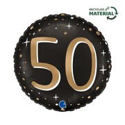 50th Foil Balloon Black Gold Sparkle 14 Inch Air or Helium Party Balloon
