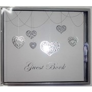 White & Silver Heart Guest Book Pk 1