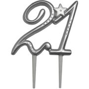Silver 21 Cake Topper Decoration