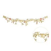 Happy Birthday Pink & Gold Floral Bunting Banner | 1.3m Reusable Party Decoration