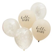 Ginger Ray Hello Baby Taupe & Cloud Confetti Latex Balloons Pk 5