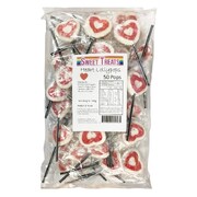 Flat Red & White Heart Lollipops 500g Approx 50 Pieces