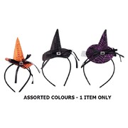 Halloween Sequin Mini Witch Hat on Headband Assorted Pk 1