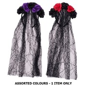Day Of The Dead Floral Headband with Veil Halloween Assorted Pk 1