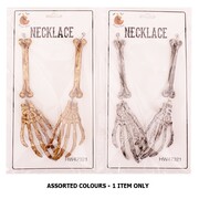 Halloween Brown or Grey Skeleton Hand Necklace Pk 1