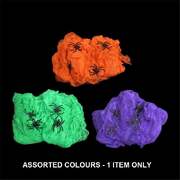 Coloured Stretchable Spider Web With Spiders 100gm Halloween