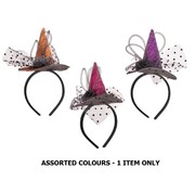 Halloween Pretty Witch Hat on Headband Assorted Pk 1