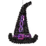 Hanging Tinsel Witch Hat Boo Halloween Decoration