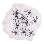 White Stretchable Spider Web With Spiders 100gm Halloween