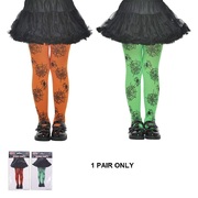 Kids Orange or Green Spiderweb Halloween Tights (1 Pair)
