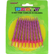 Hot Pink Metallic Candles with Holders Pk 10 