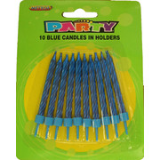 Royal Blue Metallic Candles with Holders Pk 10 