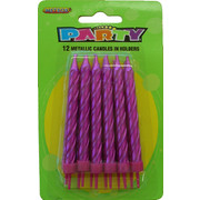 Hot Pink Metallic Candles with Holders 8cm Pk 12 