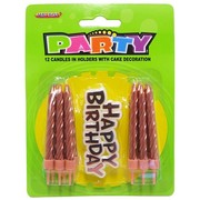 Metallic Rose Gold Cake Candles with Happy Birthday Decoration Pk 12