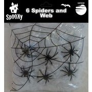 Spiderweb Decoration with 6 Black Spiders (50g) Pk 1
