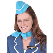 Air Hostess Costume Set - Hat Scarf & Badge Pk 1