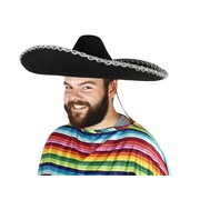 Large Black & Silver Mexican Sombrero Hat