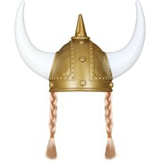 Plastic Long Horned Viking Helmet with Plaits 