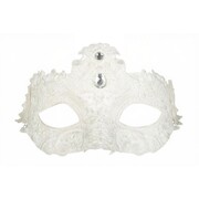 White Lace Crystal Eye Mask - Glitter & Faux Gem Masquerade Costume Mask