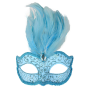 Pale Blue Masquerade Mask with Feathers