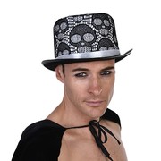 Halloween Skull Black & White Top Hat Pk 1