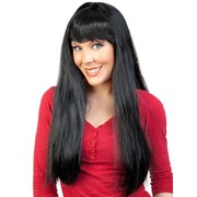 Long Jessica Black Wig with Fringe Pk 1