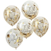 Ginger Ray Oh Baby Gold Confetti Latex Balloons 30cm Pk 5