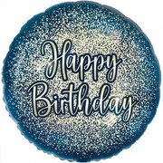 Navy & Gold Glitter Happy Birthday 18in 45cm Foil Balloon 