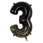 Black Gold Fizz Number 3 Foil Supershape Balloon (34in-86cm)