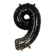Black Gold Fizz Number 9 Foil Supershape Balloon (34in-86cm)