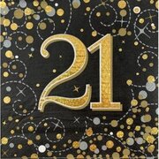 Black & Gold Sparkling Fizz 21 Lunch Napkins 3 Ply (Pk 16)
