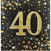 Black & Gold Sparkling Fizz 40 Lunch Napkins 3 Ply (Pk 16)