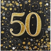 Black & Gold Sparkling Fizz 50 Lunch Napkins 3 Ply (Pk 16)