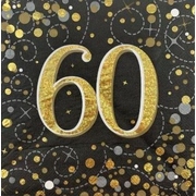 Black & Gold Sparkling Fizz 60 Lunch Napkins 3 Ply (Pk 16)