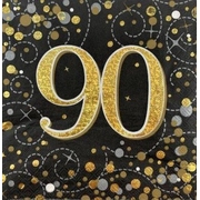 Black & Gold Sparkling Fizz 90 Lunch Napkins 3 Ply (Pk 16)