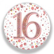 Rose Gold Fizz 16 Birthday Badge (75mm) Pk 1