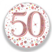 Rose Gold Fizz 50 Birthday Badge (75mm) Pk 1