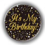 Black & Gold Fizz It's My Birthday Badge (75mm) Pk 1