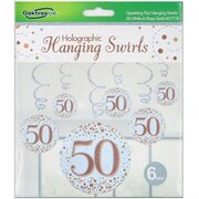 Rose Gold Fizz 50 Birthday Hanging Swirl Decoration (Pk 6)