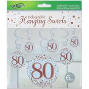 Rose Gold Fizz 80 Birthday Hanging Swirl Decoration (Pk 6)