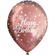 Rose Gold Chrome Happy Birthday Sparkling Fizz Latex Balloons 28cm Pk 6